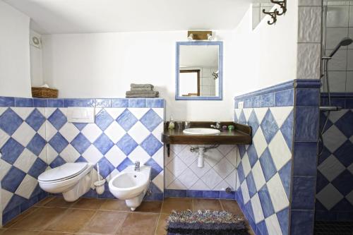 bagno con servizi igienici, lavandino e specchio di Casa Rural Arroyo de la Greda a Güéjar-Sierra