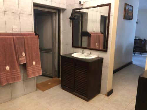 a bathroom with a sink and a mirror at Impala Safari Lodge in Voi