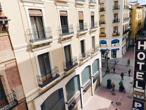 a view of a street from a building at Hotel Rio Arga in Zaragoza