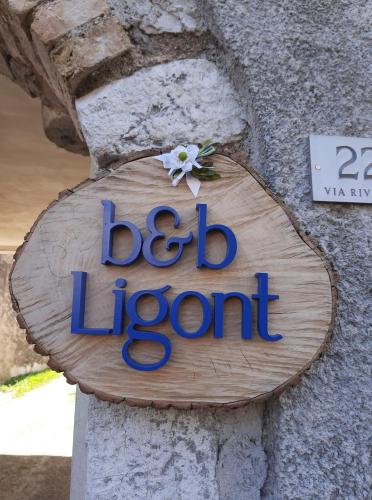 a wooden sign on a wall with a flower on it at Bed & Breakfast Ligont in Budòio