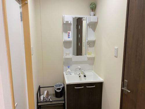 a bathroom with a sink and a mirror at L House Miyako Island in Miyako-jima