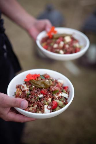 a person holding two bowls of food in their hand at Villa Montecastello in Monteriggioni