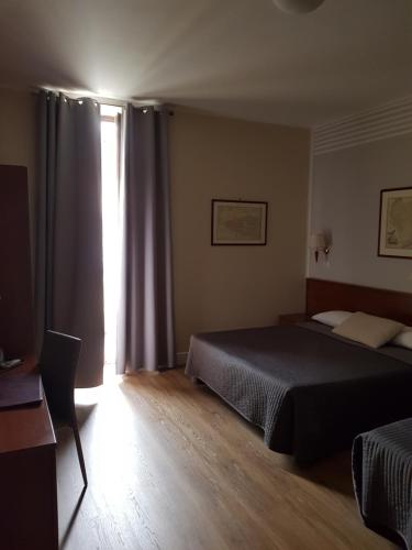 a bedroom with a bed and a window with curtains at Hotel Alpi Resort in Turin