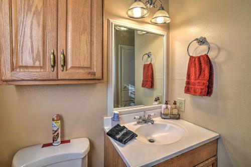 a bathroom with a sink and a toilet and a mirror at Fredericksburg Home - 8 Blocks to Main St and Wineries in Fredericksburg