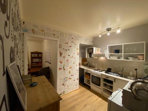 Kuchyň nebo kuchyňský kout v ubytování The Bookstore Family Apartment
