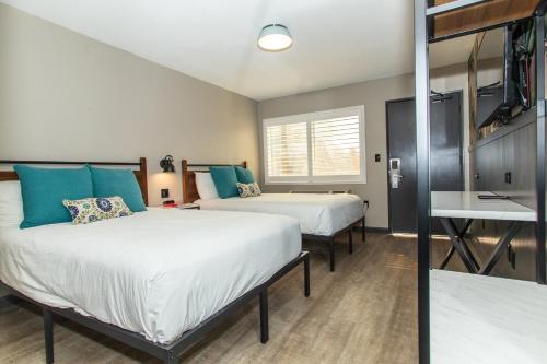 Magnolia Tree Hotel-Maingate/Anaheim Convention Center tesisinde bir odada yatak veya yataklar