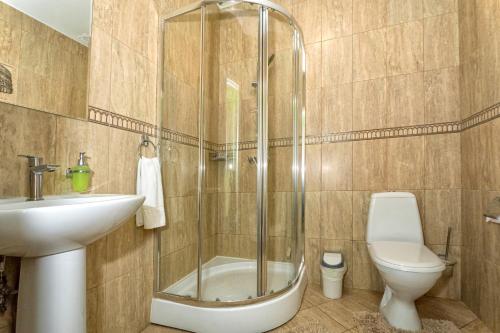 OktyabrskiyにあるZodiac Hotelのバスルーム(シャワー、トイレ、シンク付)