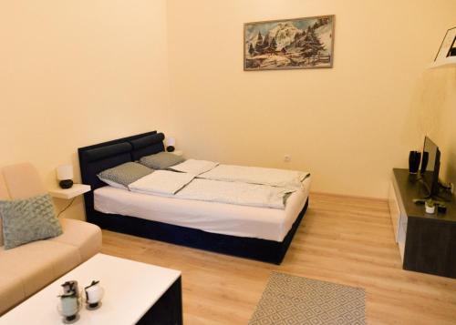 a small room with a bed and a couch at Centrum Apartment Senta in Senta
