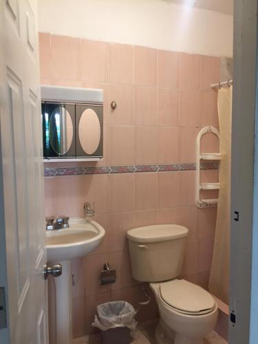 a bathroom with a toilet and a sink at Aparthotel Michaela in Sosúa