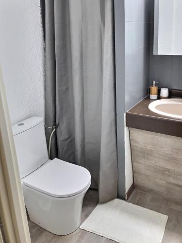 une salle de bain avec toilettes et lavabo dans l'établissement Appartement 4 personnes aux pieds des pistes Le Champame Wifi Netflix, à Les Deux Alpes