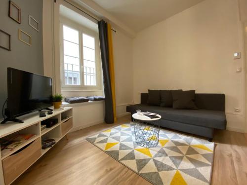クレルモン・フェランにあるNid Douillet sur plateau centralのソファとテレビのあるリビングルーム