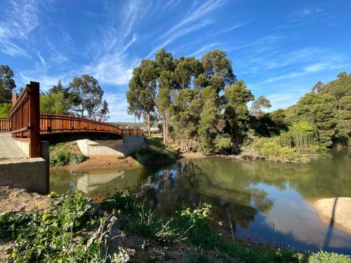 a bridge over a river with trees in the background at Hermoso Departamento Papudo Laguna, 7 personas in Papudo