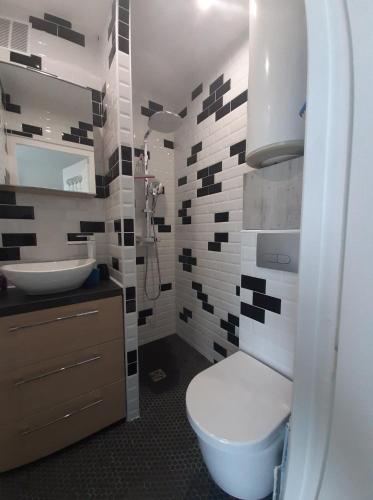 une salle de bain avec toilettes et lavabo dans l'établissement Studette accès plage, à Saint-Jean-de-Monts