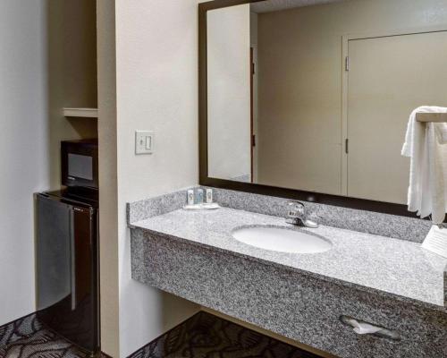 baño con lavabo y espejo grande en Quality Suites Baton Rouge East - Denham Springs, en Baton Rouge