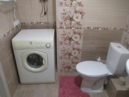 a bathroom with a washing machine and a toilet at проспект Правды 41-е in Kyiv