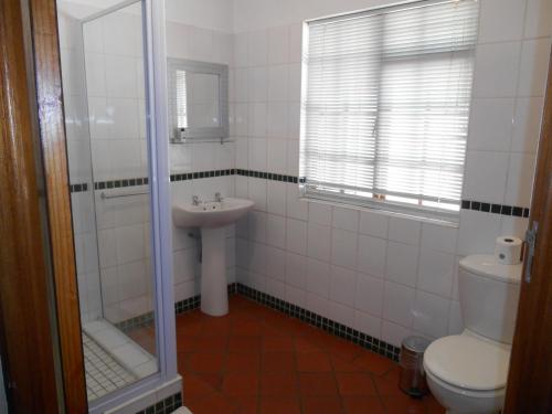 a bathroom with a toilet and a sink at Oakwood Lodge in Bloemfontein