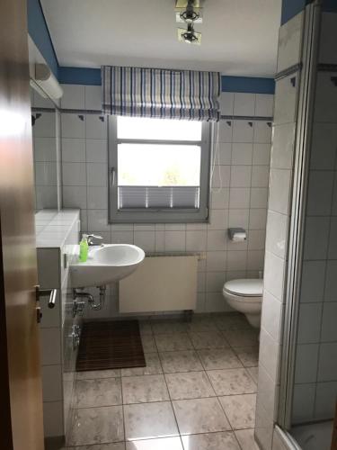 un baño con lavabo e inodoro en Kleine Perle, Villa Sonnegarten, en Boltenhagen