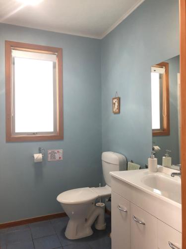 a bathroom with a toilet and a sink at Kanuka Ridge Lodge in Marahau