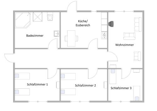 Načrt razporeditve prostorov v nastanitvi Ferienwohnungen AKH Home