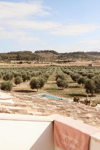 a view from the balcony of a villa with a pool at Agroturisme Gossalba in Sant Joan