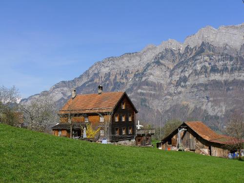 a house on a hill with a mountain in the background at Apartment Bünten by Interhome in Oberterzen