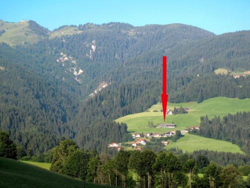 un marcador rojo en la cima de una colina verde en Holiday Home Schwalbenhof - WIL330 by Interhome, en Oberau