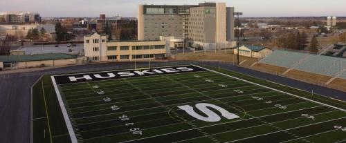 a football field with the hoskins logo on it at Holiday Inn Express & Suites - Saskatoon East - University by IHG in Saskatoon