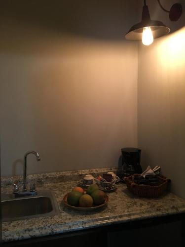 a kitchen counter with a sink and a bowl of fruit at Heavenly Suite in Little Havana Free Parking in Miami