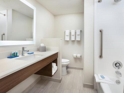 歐文的住宿－歐文達拉斯/沃斯堡機場北智選假日酒店及套房，一间带水槽和卫生间的浴室