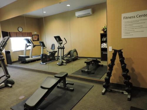 a fitness center with cardio equipment and a mirror at Holiday Inn Express and Suites Montgomery by IHG in Montgomery