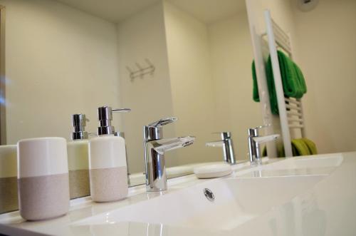 een wastafel met twee rollen papieren handdoeken erop bij Domaine Joseph Lafarge Wine Resort - Lady's House - La maison de Michelle in Lugny