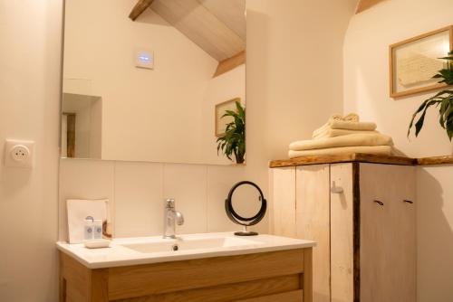 a bathroom with a sink and a mirror at Ostalon de Sénégats in Lacaze