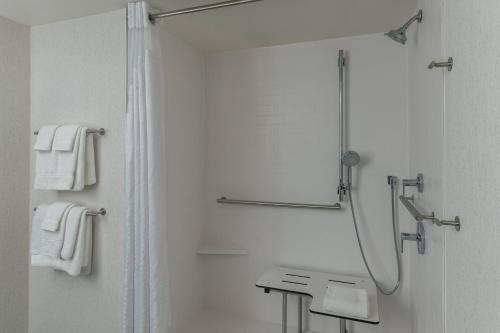 a bathroom with a shower stall and a toilet at Holiday Inn Kingston - Waterfront, an IHG Hotel in Kingston