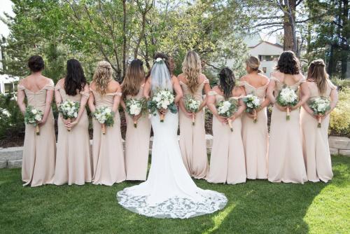 a group of bridesmaids in pink dresses holding flowers at Holiday Inn Club Vacations - Tahoe Ridge Resort in Stateline