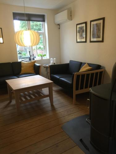 a living room with a couch and a table at Nakskov Overnatning in Nakskov