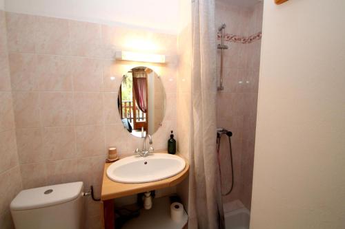 un bagno con lavandino, specchio e WC di La Ptite Auberge ad Aiguilles