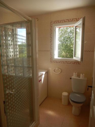 une salle de bain avec toilettes et fenêtre dans l'établissement Larressore Villa, à Larressore