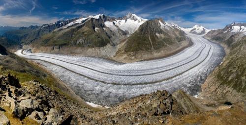 a glacier in the mountains with snow on it at Viosia-Ost in Fiesch