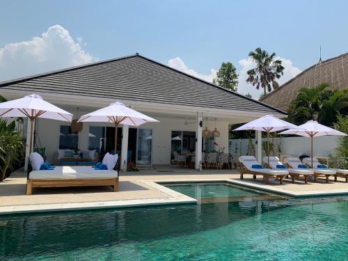 Poolen vid eller i närheten av Beachfront Rice Field View Lovina Villa Serenity Bali