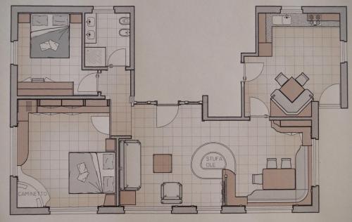 a drawing of a floor plan of a bathroom at Chalet Mountain Plaza - Apt Garden in Pinzolo