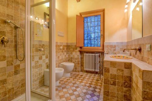 a bathroom with a toilet and a shower and a sink at Colleincanto Appartamento Vittorio in Gavardo