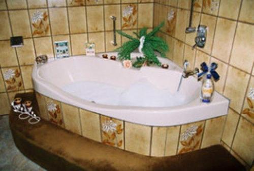 a bathroom with a tub with a plant in it at Ferienwohnung-Kuestensnack in Cuxhaven