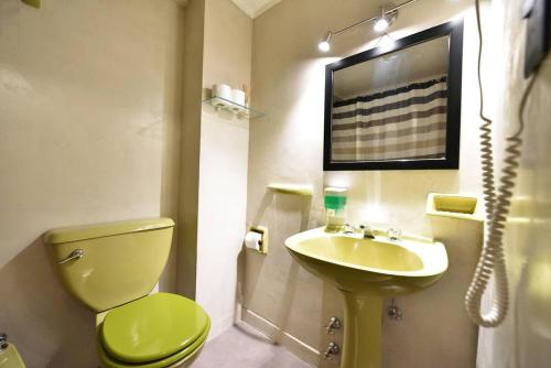 La salle de bains est pourvue de toilettes vertes et d'un lavabo. dans l'établissement Studio Obelisco, à Buenos Aires