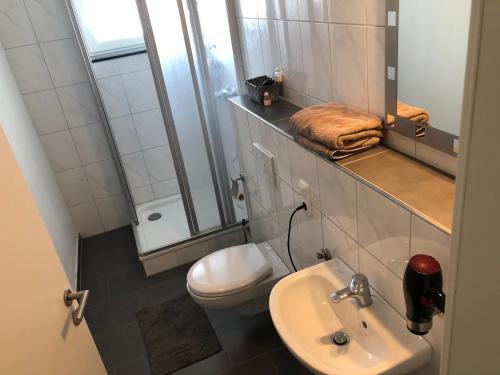 Baño pequeño con aseo y lavamanos en Hotel Restaurant Dalmacija, en Gangelt