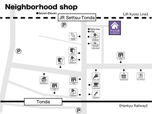 a schematic diagram of a networked shop with icons at Kyoto Osaka SUMIREYA in Takatuki