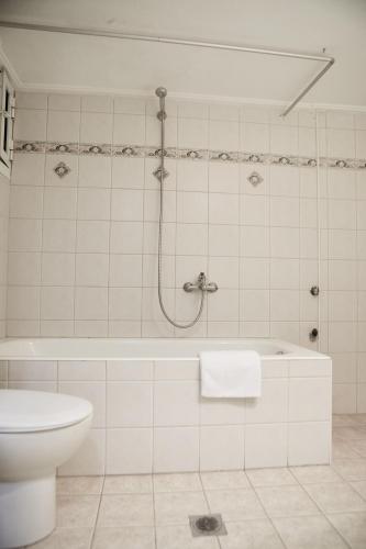 a bathroom with a shower and a tub and a toilet at DreamHouse 2 - Komotini in Komotini