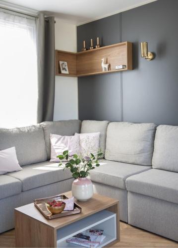a living room with a couch and a table at PP-Camping Wallersee in Seekirchen am Wallersee