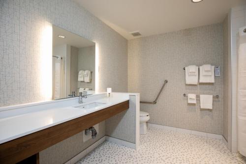 a bathroom with a large sink and a toilet at Holiday Inn Express - Lethbridge Southeast, an IHG Hotel in Lethbridge
