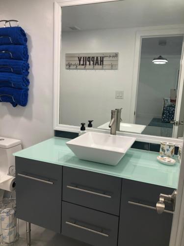 a bathroom with a sink and a mirror at The Blue Island in Miami Beach