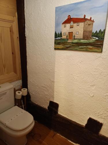 a bathroom with a toilet and a painting on the wall at casa rural decerca in Arcones